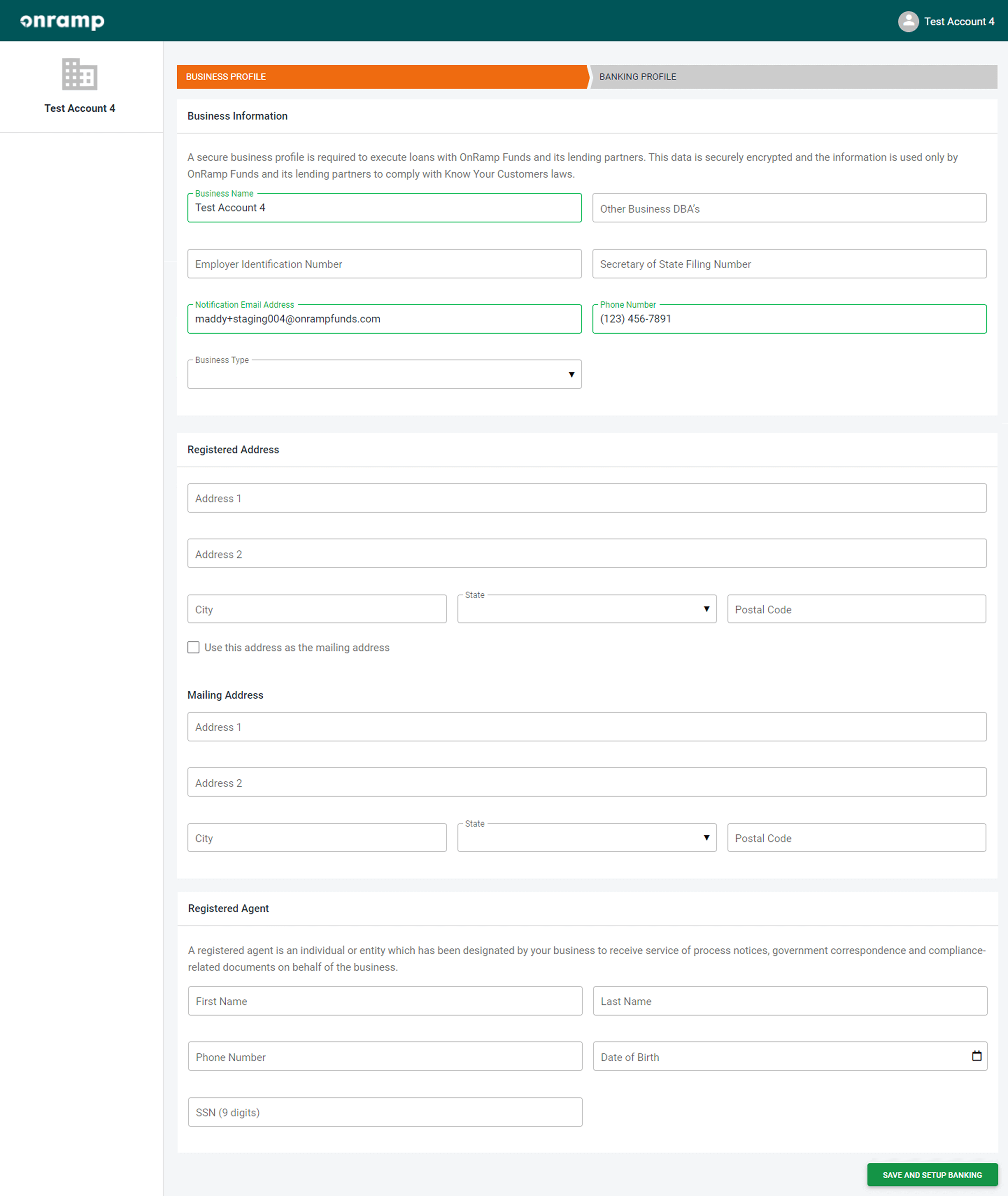 A screenshot from Onramp's legacy onboarding experience showing the form-heavy, intimidating nature of the workflow.