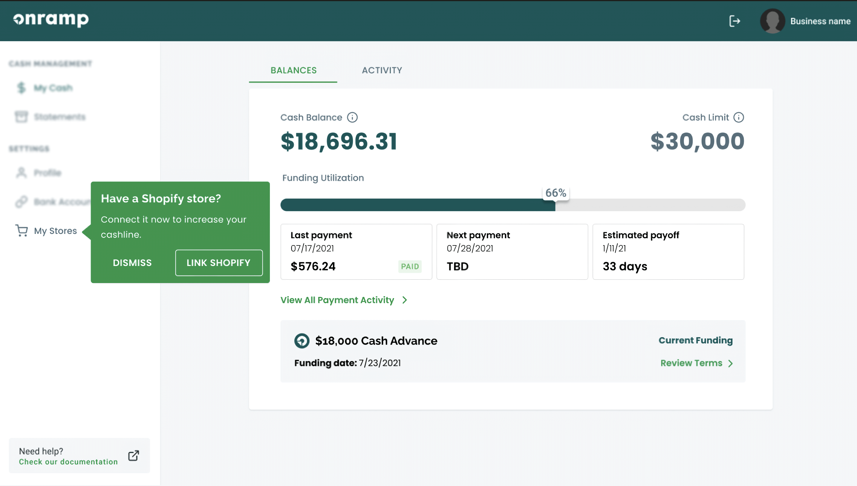 Mockup of a "reboarding" prompt for a Shopify integration rollout.