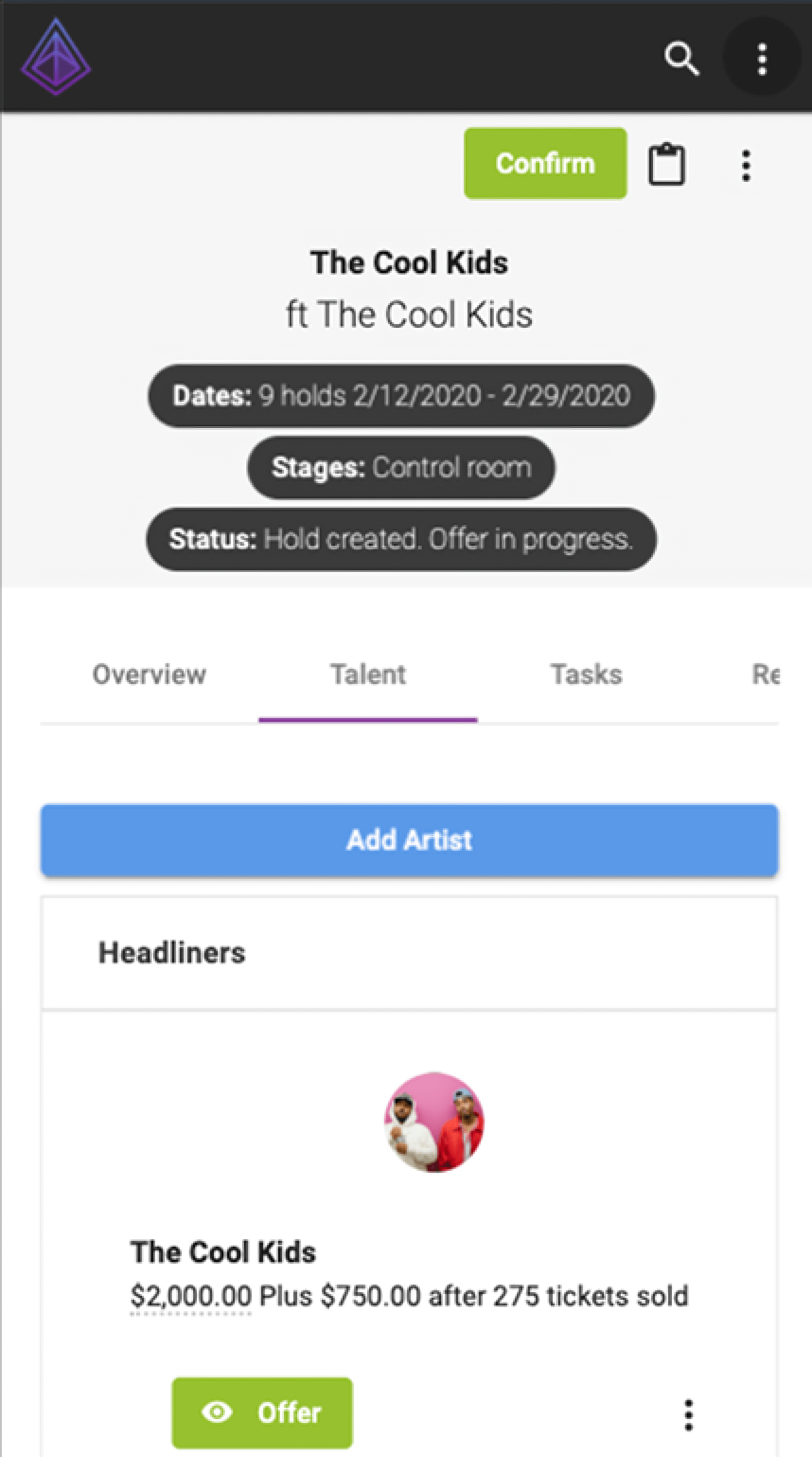 A mobile screenshot of a legacy event detail page